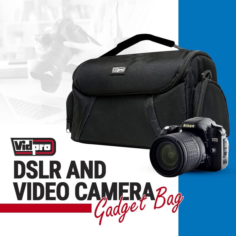 فيدبرو حقيبة أدوات كاميرا فيديو وDSLR من Vidpro - حافظة واقية كبيرة تتضمن مقبض فواصل مبطن وحزام كتف متوافق مع معظم العلامات التجارية للكاميرات، تناسب 1-2 كاميرات DSLR و4 عدسات وملحقات - Image 2